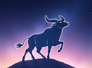 Illustration of a Taurus bull against a starry background, symbolizing the Taurus rising zodiac sign.